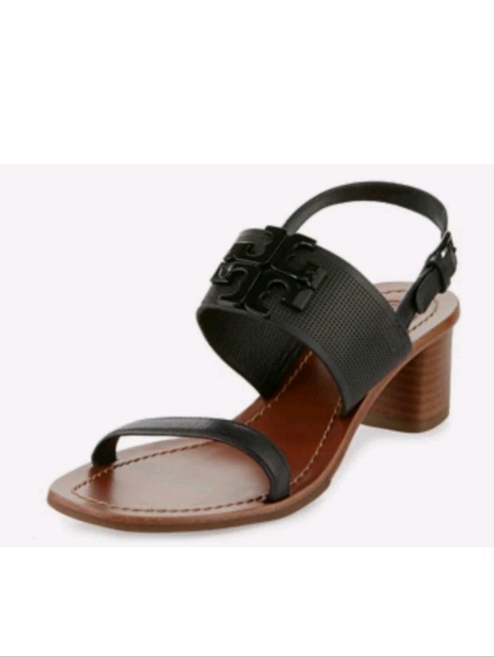 TORY BURCH LOWELL 2 PERFORATED SANDAL, BLACK 9.5